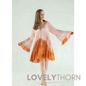 YFB // flowy pink burnt orange ombre boho mini dress